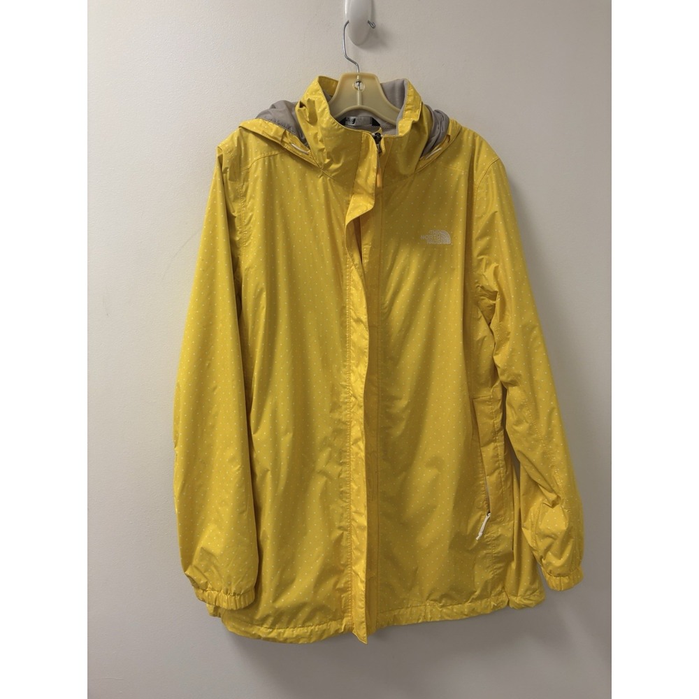 The North Face Rain Jacket Women's Yellow Polka Dot Hooded Zip Sz XL